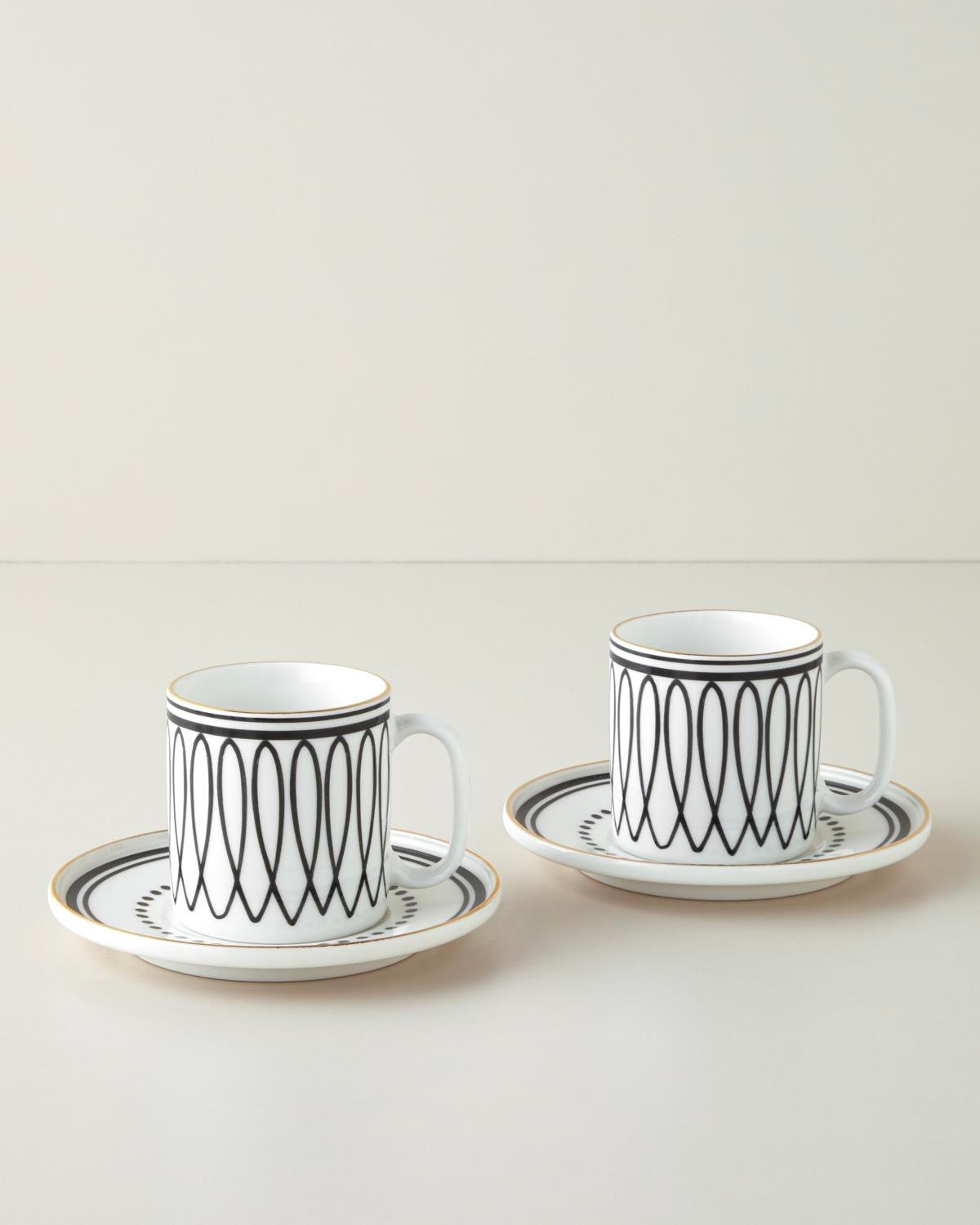 White Angles Bone Porselen 4 Parça 2 Kişilik Çay Fincanı Takımı 180 ml Siyah-Beyaz-Gold