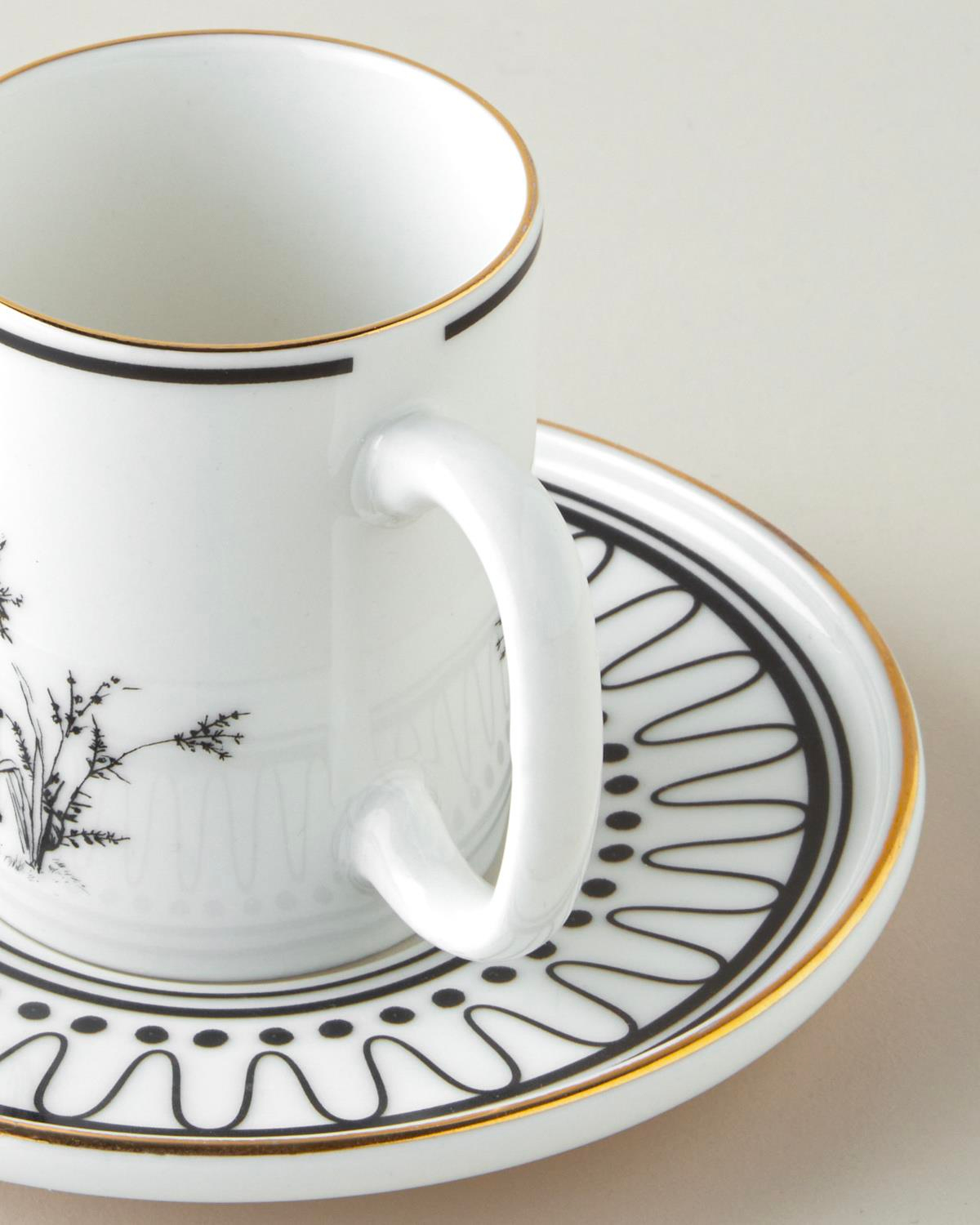 White Chic Bone Porselen 4 Parça 2 Kişilik Kahve Fincan Takımı 90 ml Siyah-Beyaz-Gold