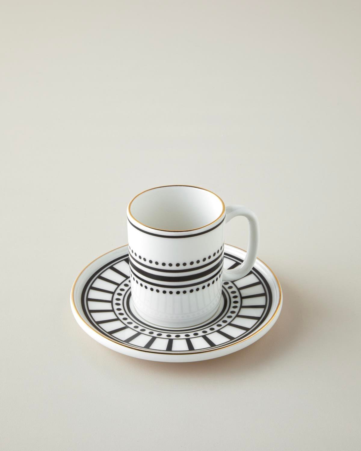 White Mirage Bone Porselen 4 Parça 2 Kişilik Kahve Fincan Takımı 90 ml Siyah-Beyaz-Gold