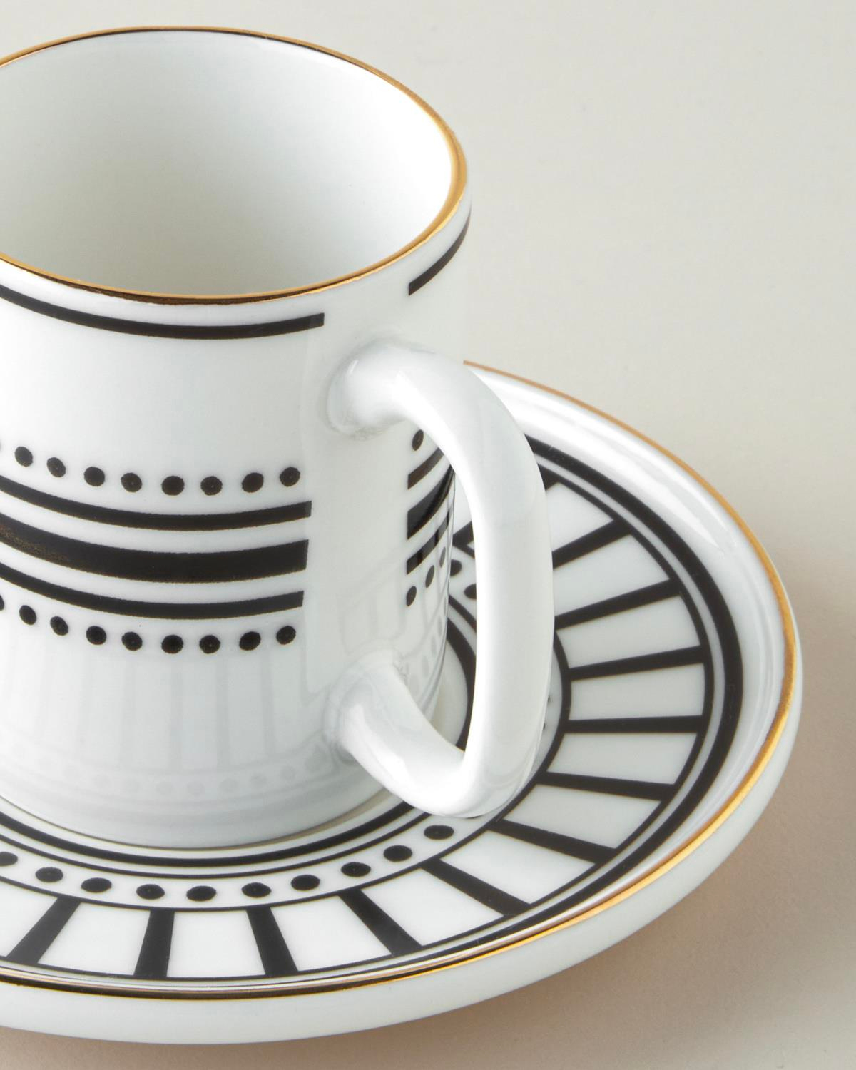 White Mirage Bone Porselen 4 Parça 2 Kişilik Kahve Fincan Takımı 90 ml Siyah-Beyaz-Gold