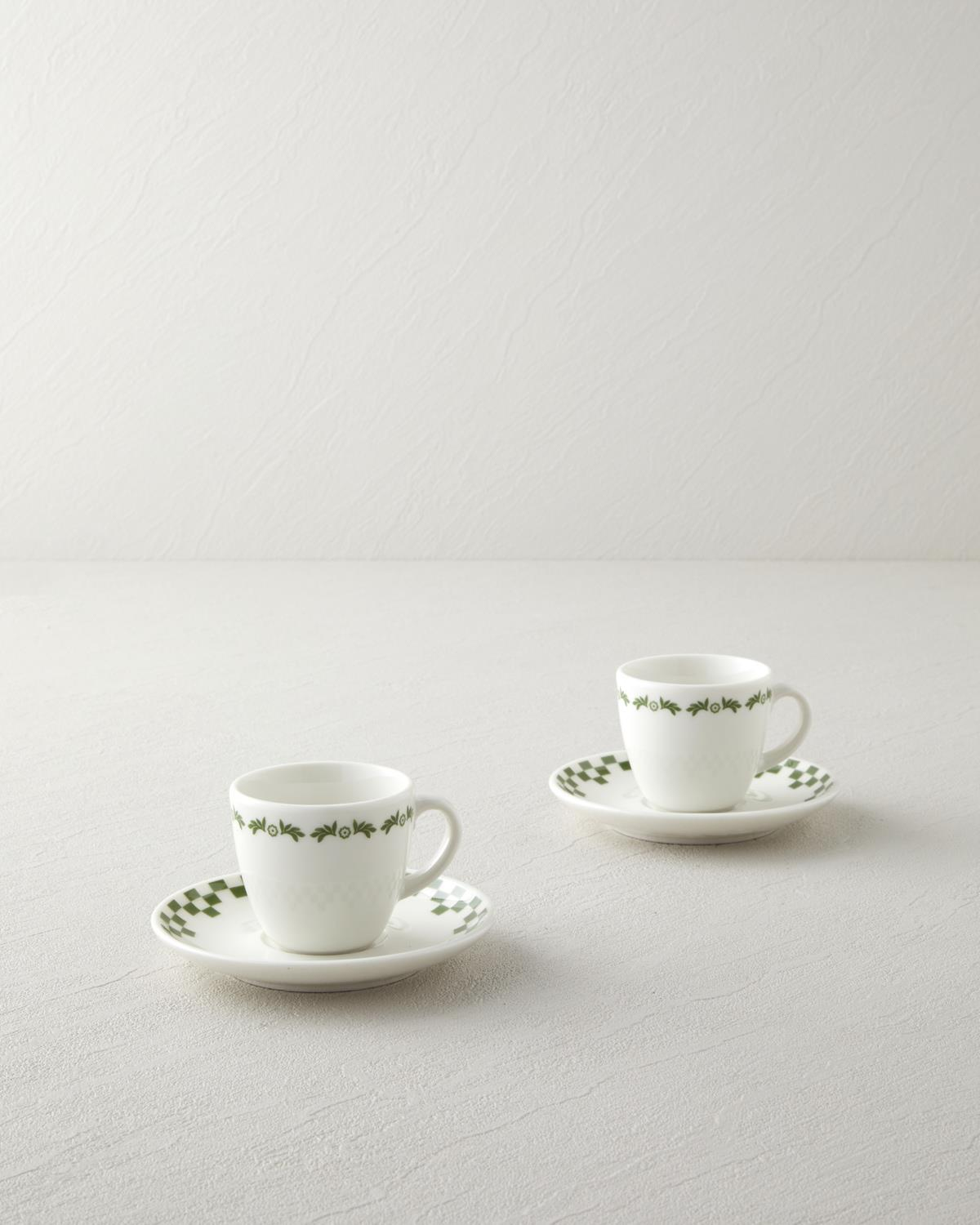 Wild Blossom Bone Porselen 4 Parça 2 Kişilik Kahve Fincan Takımı 90 ml Yeşil