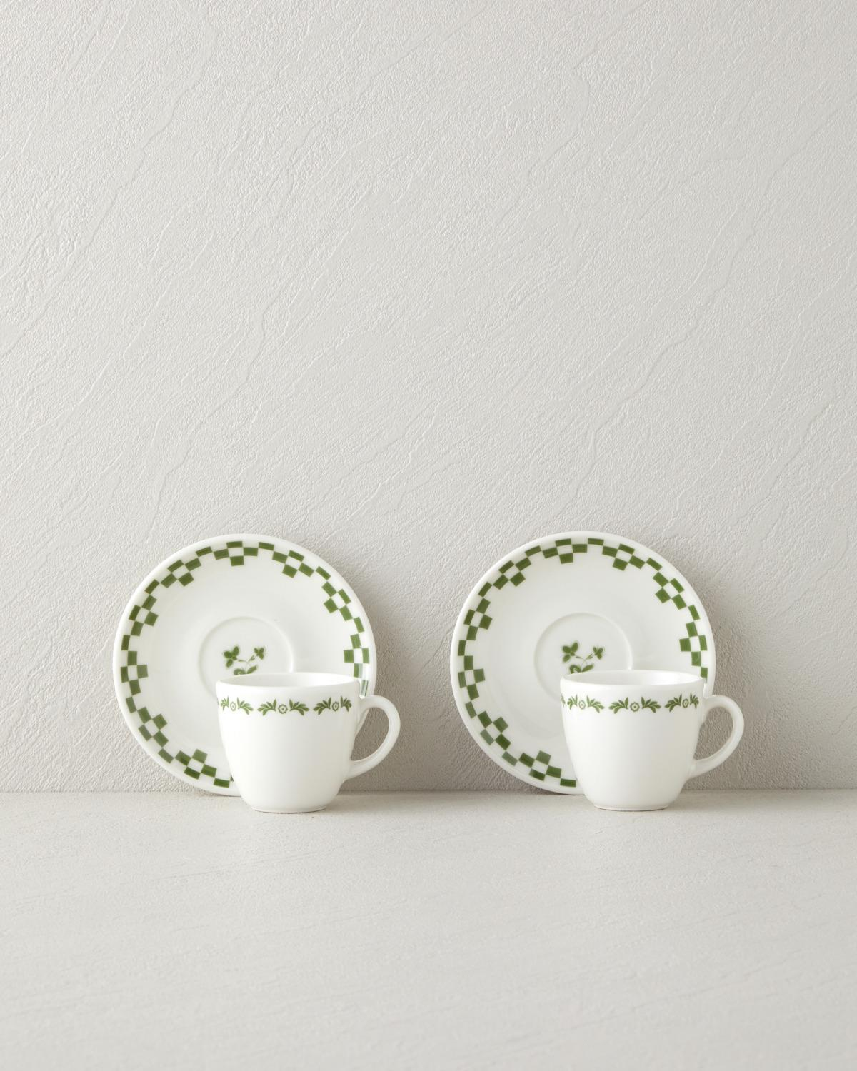 Wild Blossom Bone Porselen 4 Parça 2 Kişilik Kahve Fincan Takımı 90 ml Yeşil
