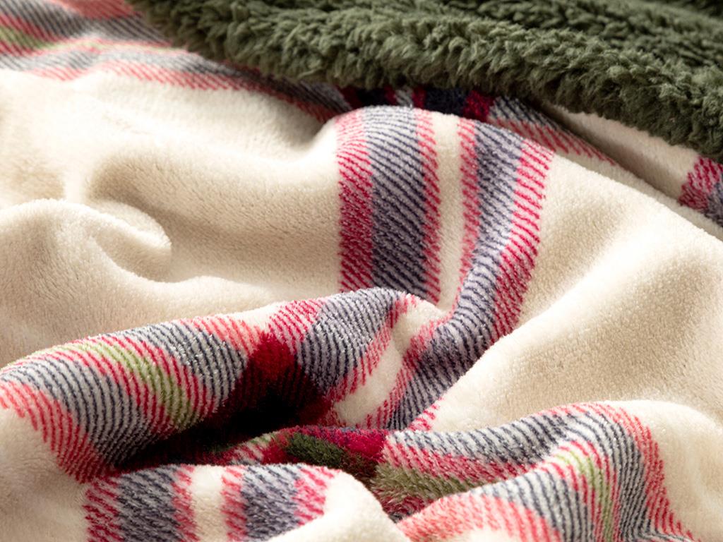 Windowpane Sherpa Çift Kişilik Battaniye Bej - Kırmızı
