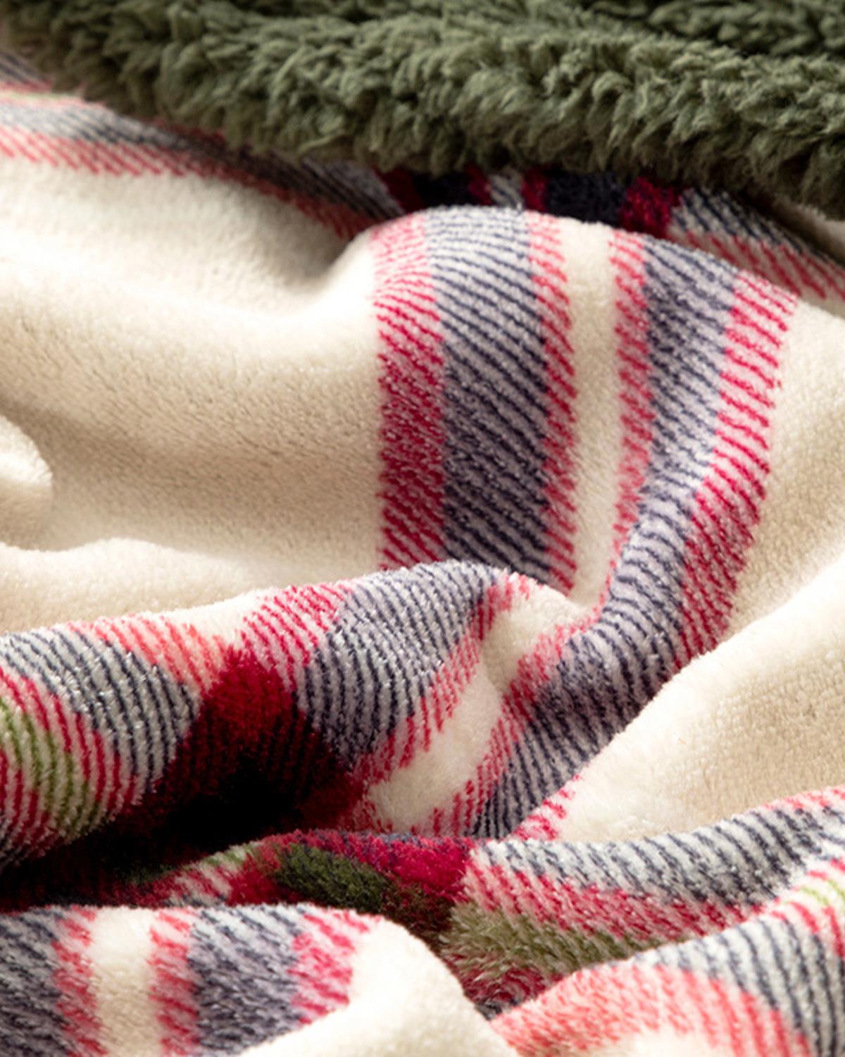 Windowpane Sherpa Tek Kişilik Battaniye Bej - Kırmızı