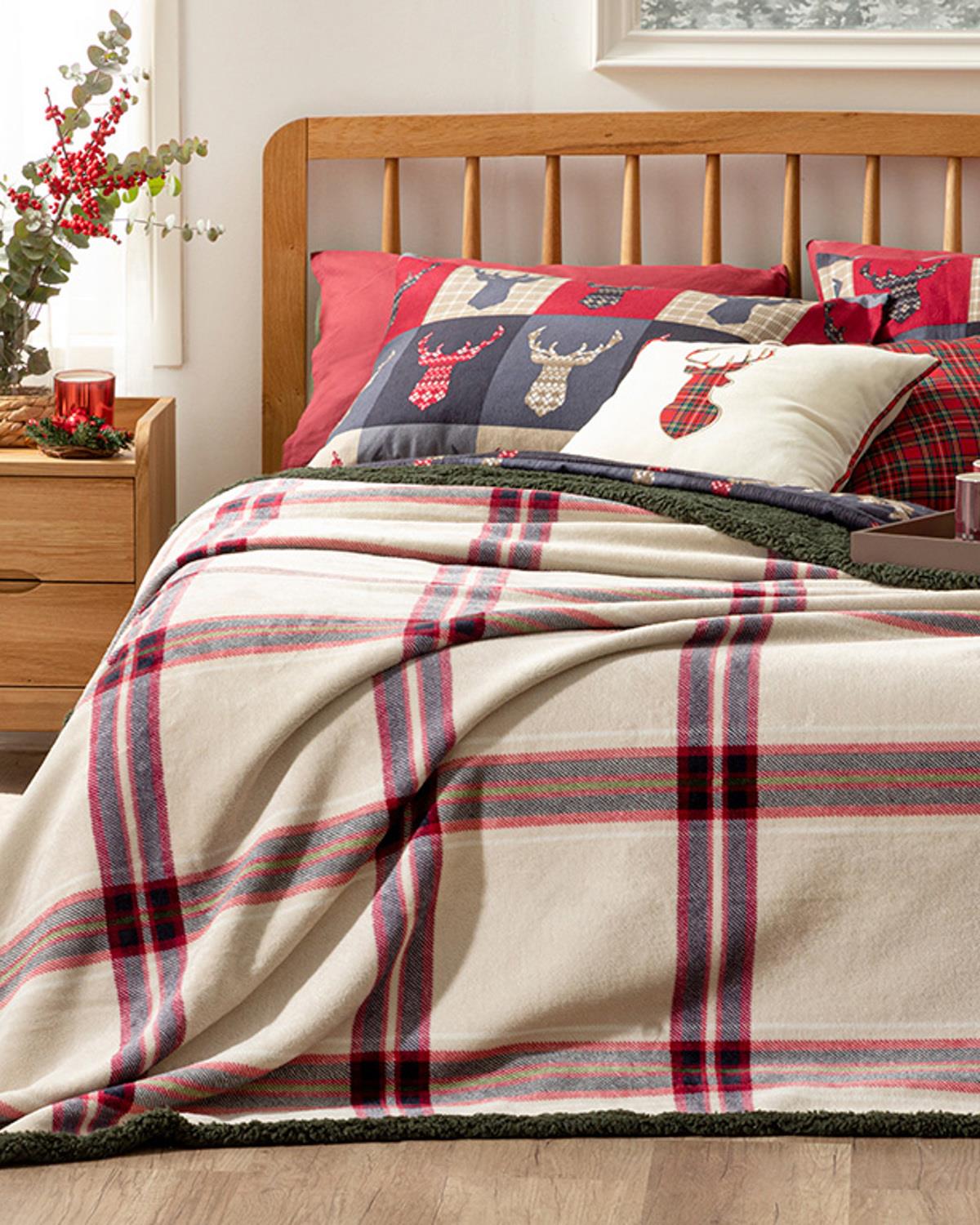Windowpane Sherpa Tek Kişilik Battaniye Bej - Kırmızı