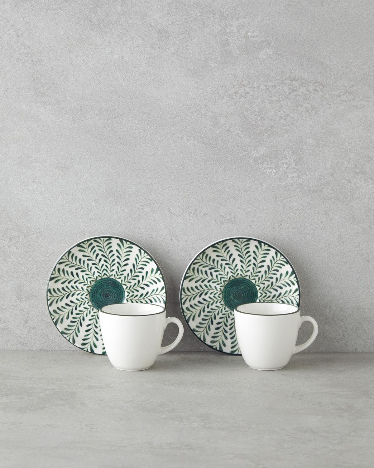Winsome Bone Porselen 4 Parça 2 Kişilik Kahve Fincan Takımı 90 ml Yeşil