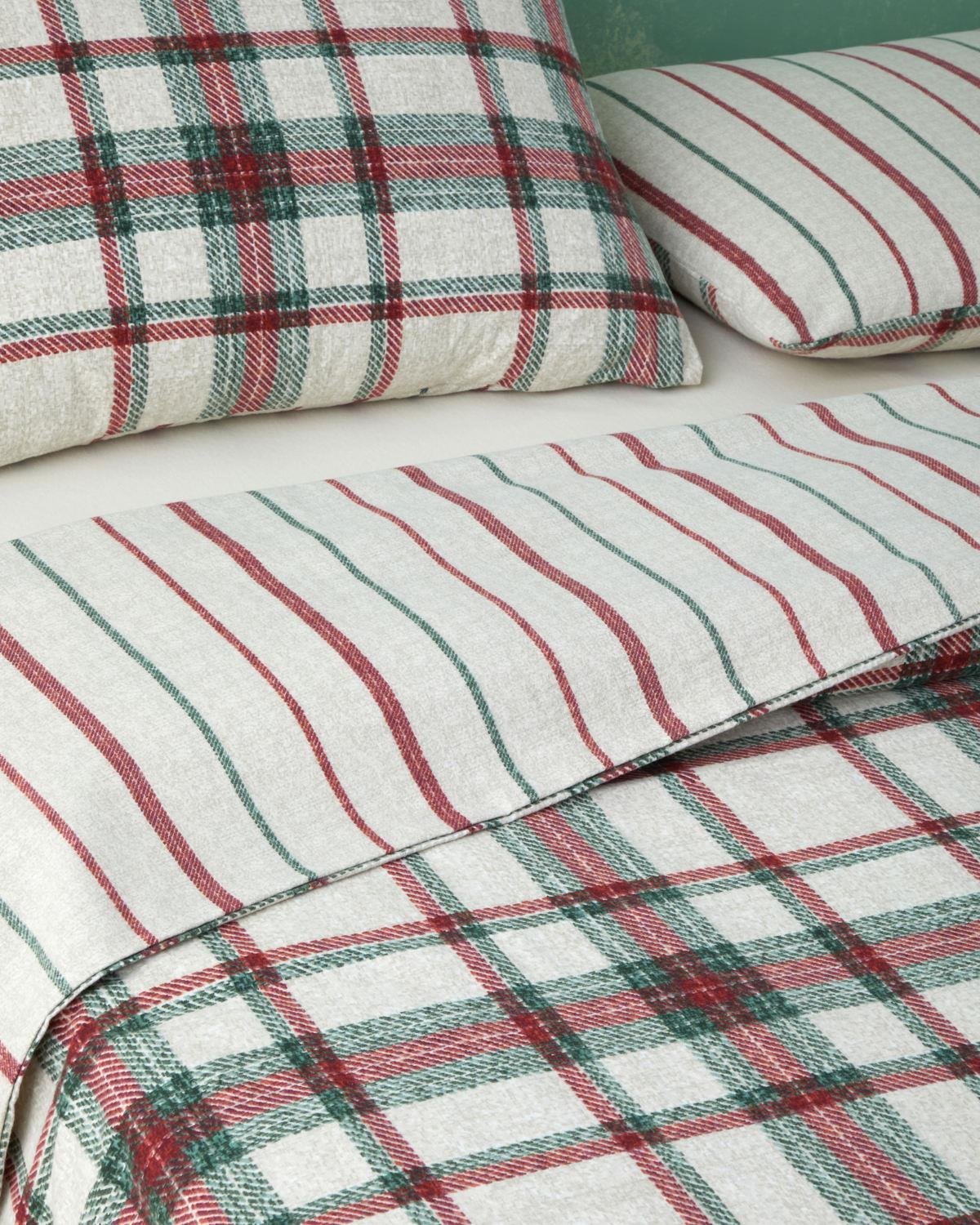 Winter Check Flanel Çift Kişilik Nevresim Takımı 200x220 cm Yeşil – Kırmızı