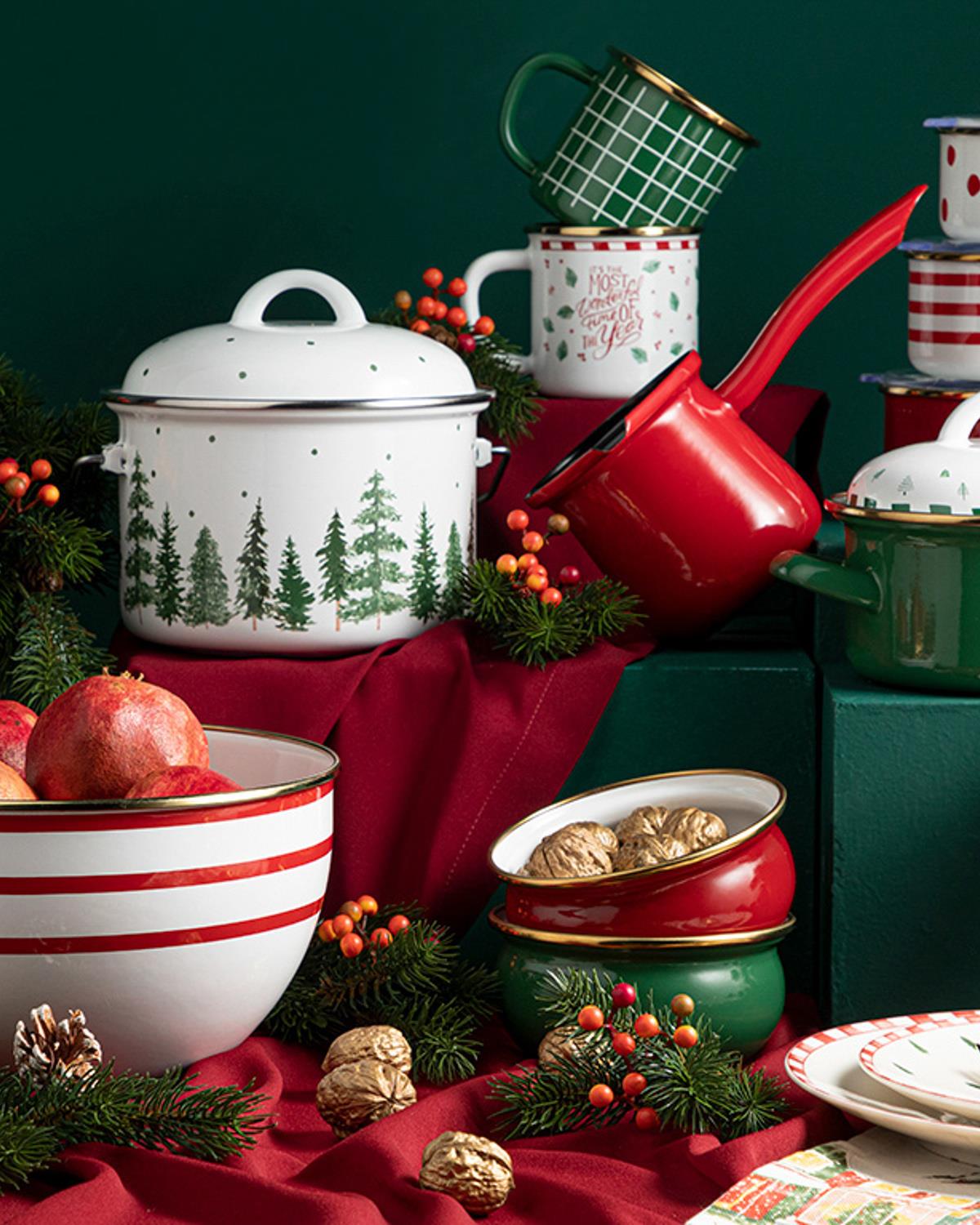 Winter Joy Emaye Mini Tencere 14 cm Yeşil