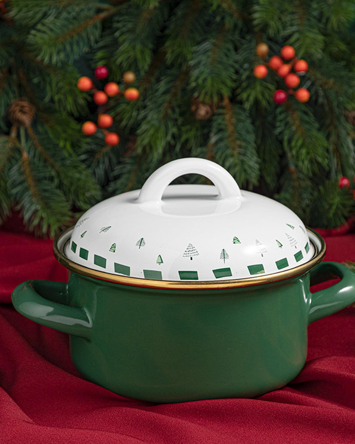 Winter Joy Emaye Mini Tencere 14 cm Yeşil