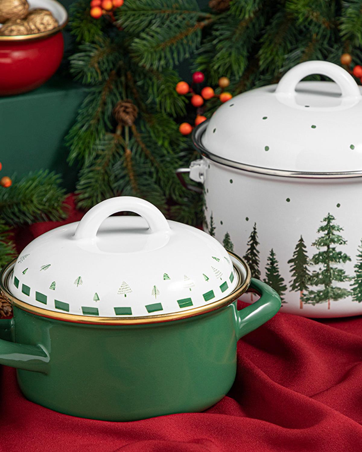 Winter Joy Emaye Mini Tencere 14 cm Yeşil