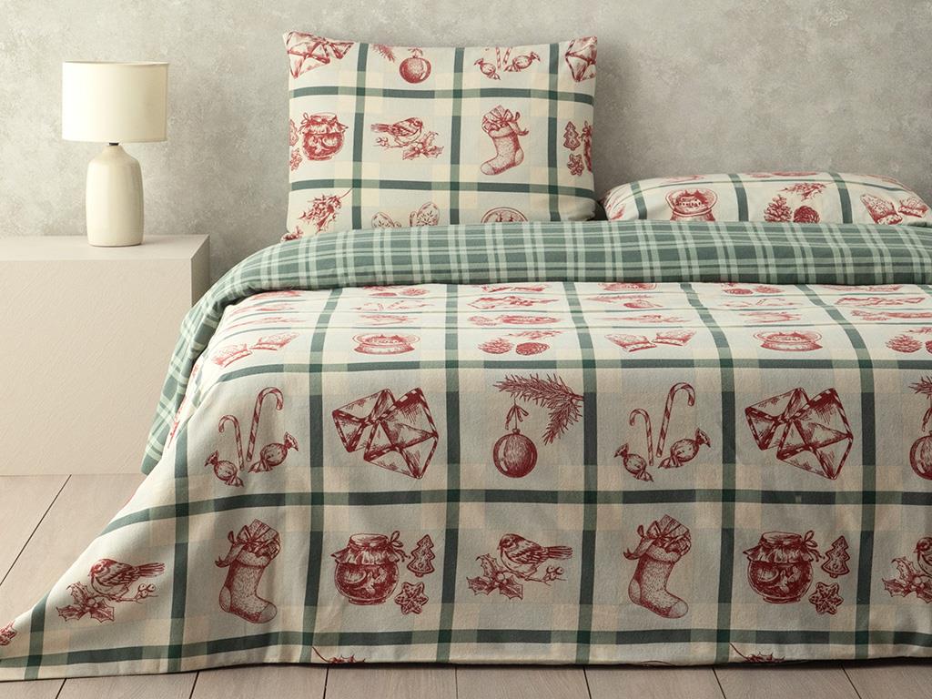 Winter Joy Flanel King Size Nevresim Takımı Yeşil
