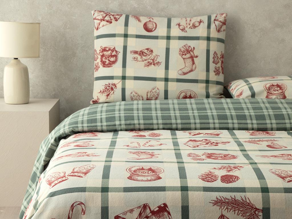 Winter Joy Flanel King Size Nevresim Takımı Yeşil