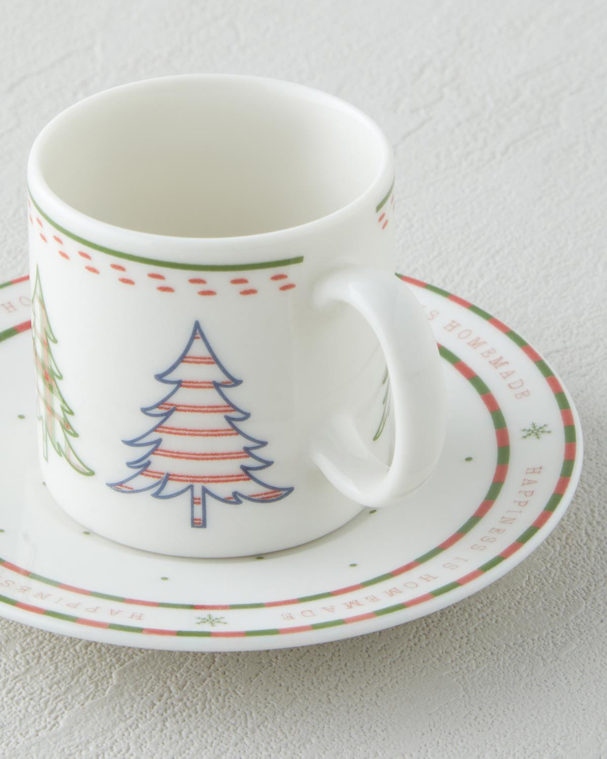 Wishful Bone Porselen 4 Parça 2 Kişilik Kahve Fincan Takımı 90 ml Kırmızı - Yeşil