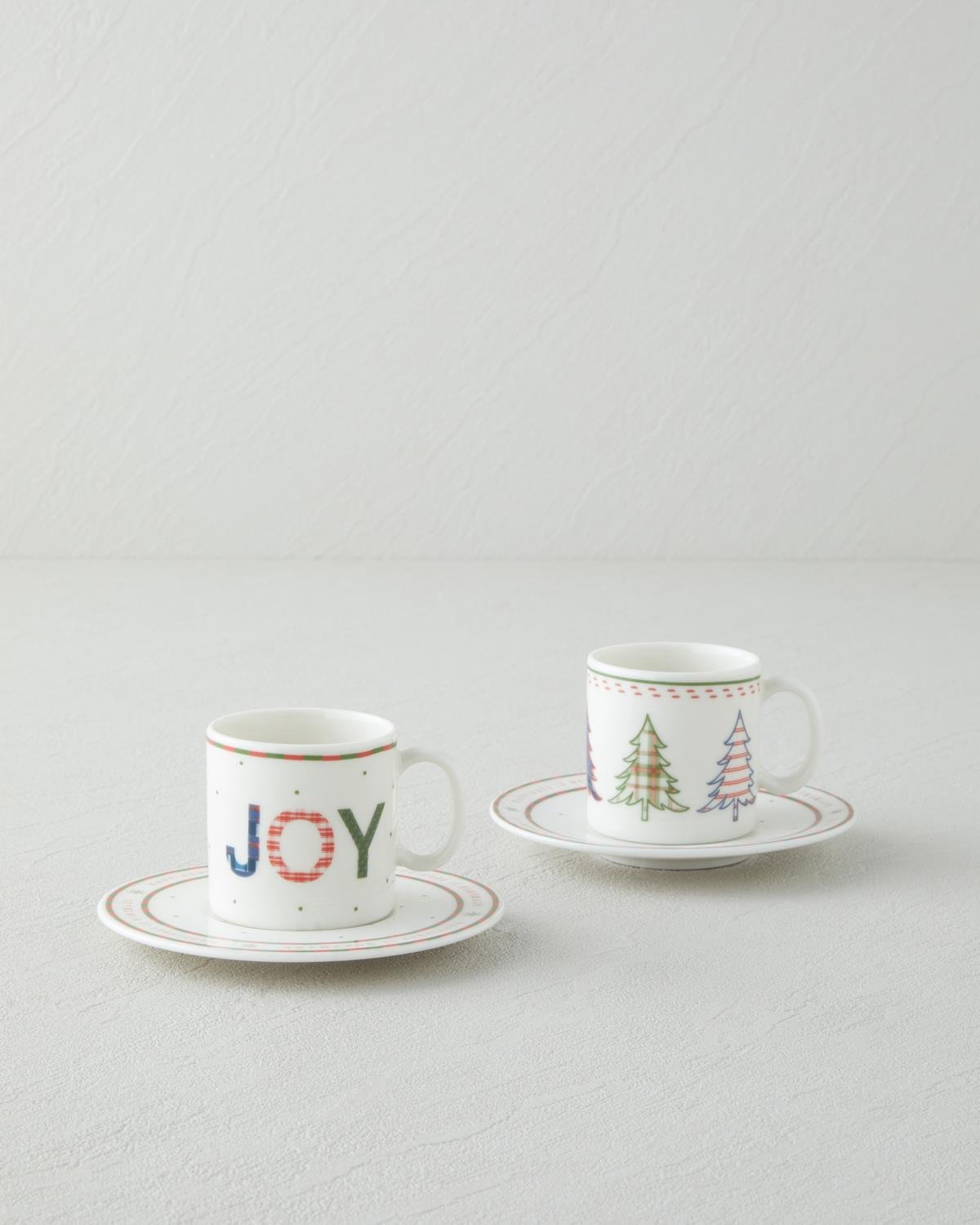 Wishful Bone Porselen 4 Parça 2 Kişilik Kahve Fincan Takımı 90 ml Kırmızı - Yeşil