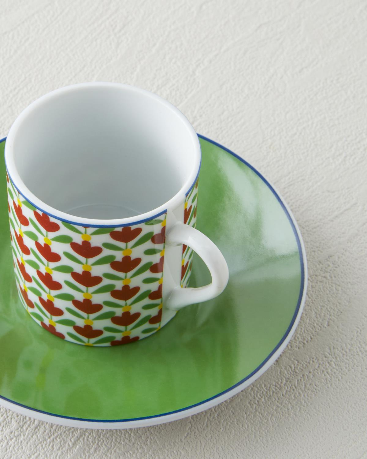 Wisp Porselen 4 Parça 2 Kişilik Kahve Fincan Takımı 80 ml Yeşil-Kırmızı