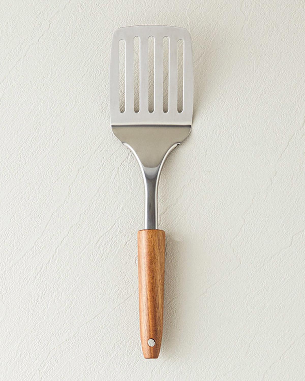 Woody Spatula Çelik Izgara Spatula Servis Gereci Kahve