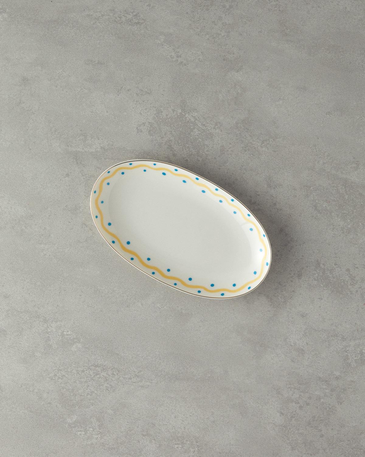 Yellow Carny Bone Porselen Kayık Tabak 25 cm Mavi-Sarı