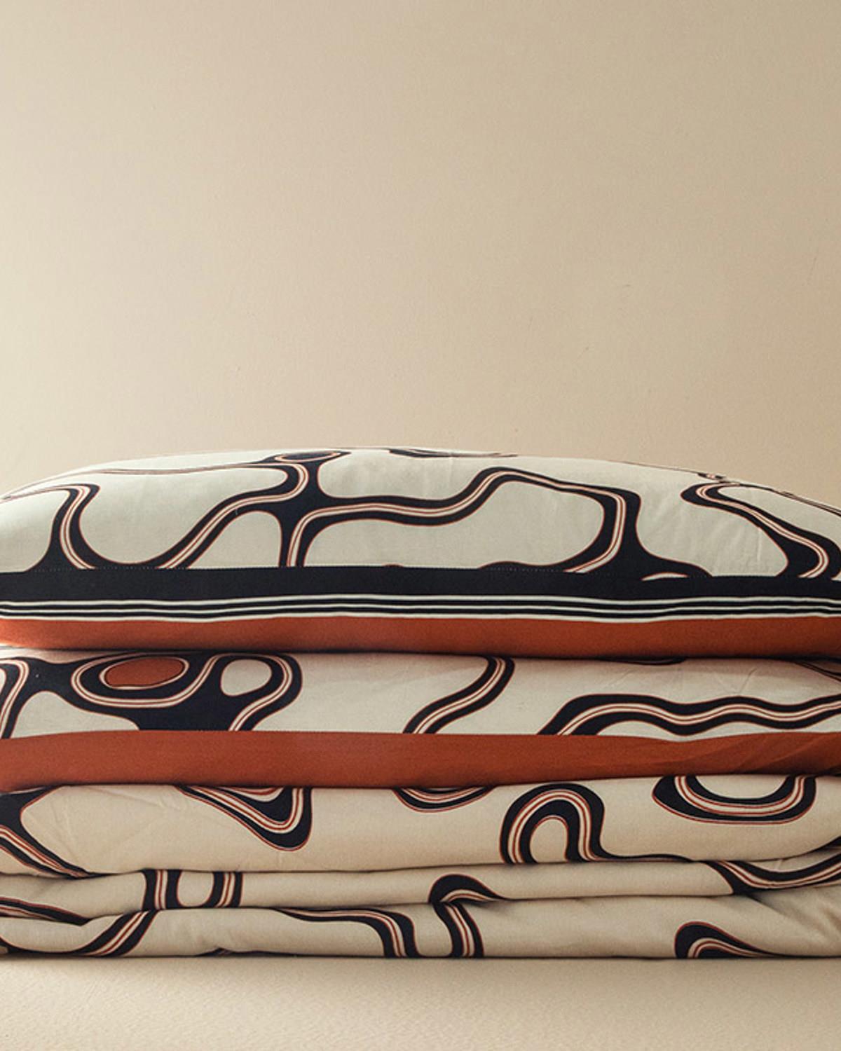 Abstract Art Dijital Baskılı Soft Cotton Çift Kişilik Nevresim Seti Bej