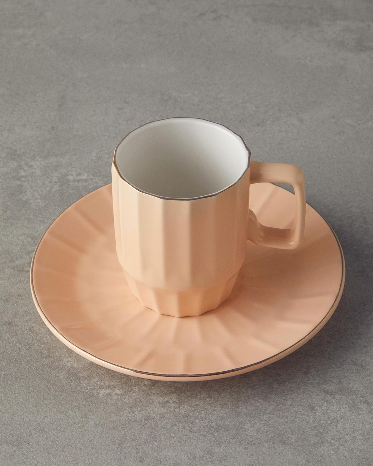 Angely New Bone China 4 Parça 2 Kişilik Kahve Fincan Takımı Somon