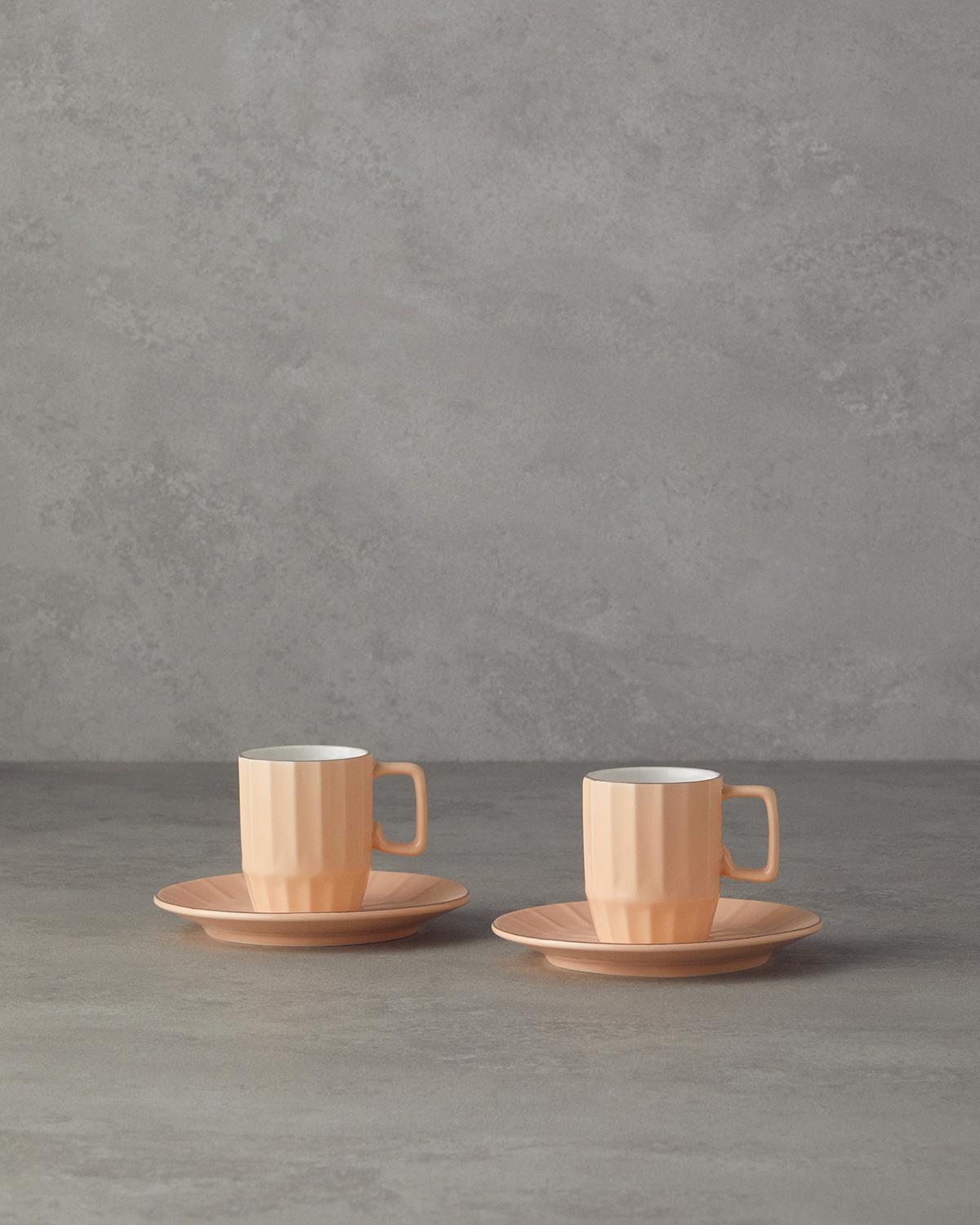 Angely New Bone China 4 Parça 2 Kişilik Kahve Fincan Takımı Somon