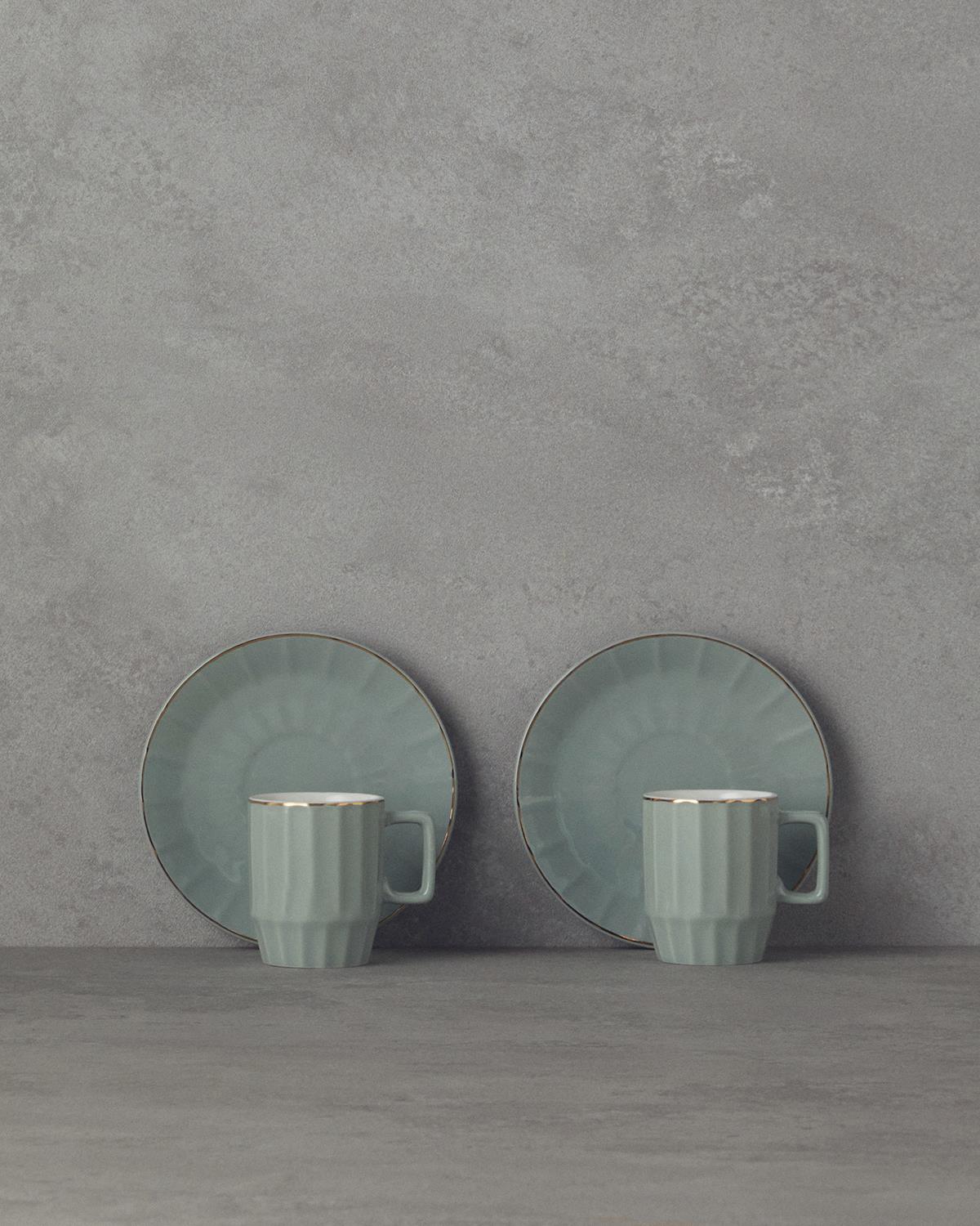 Angely New Bone China 4 Parça 2 Kişilik Kahve Fincan Takımı Yeşil
