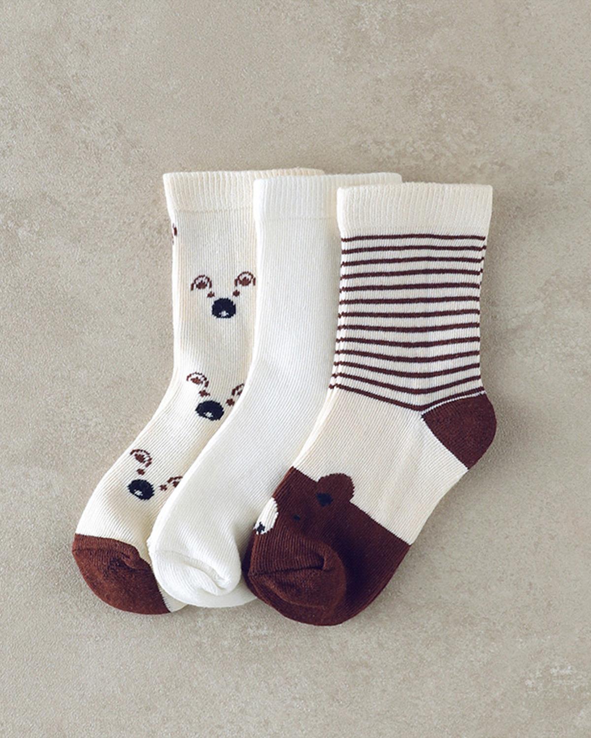 Bear 3'lü Çocuk Çorap Ekru-Kahverengi