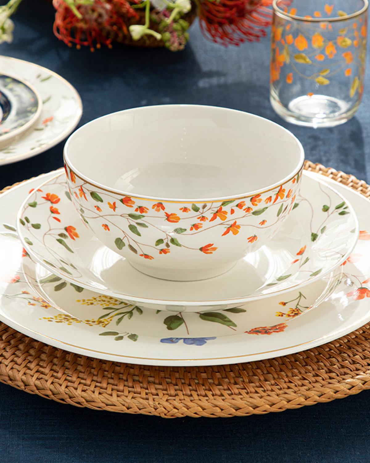 Belleza New Bone China Pasta Tabağı 20 cm Lacivert-Turuncu-Yeşil