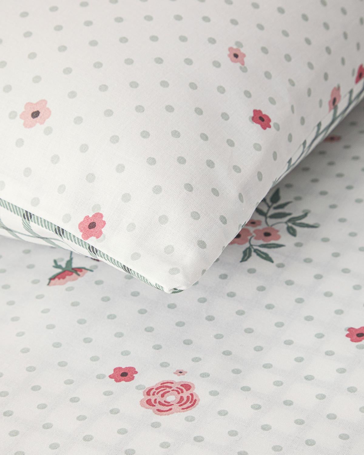 Bloomy Dots Pamuklu Tek Kişilik Nevresim Seti Pembe