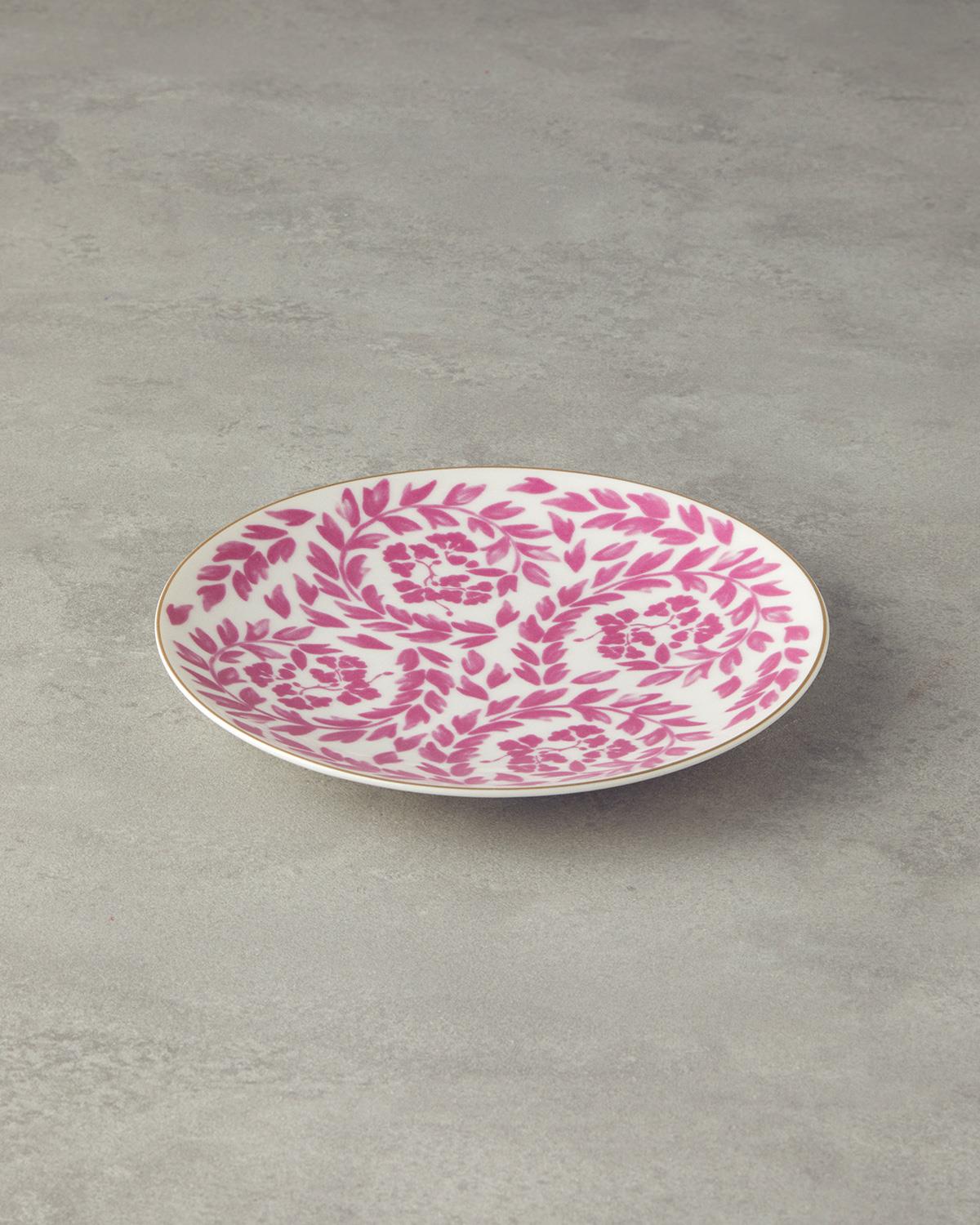 Carnival Floral Bone Porselen Pasta Tabağı 20 cm Fuşya-Beyaz