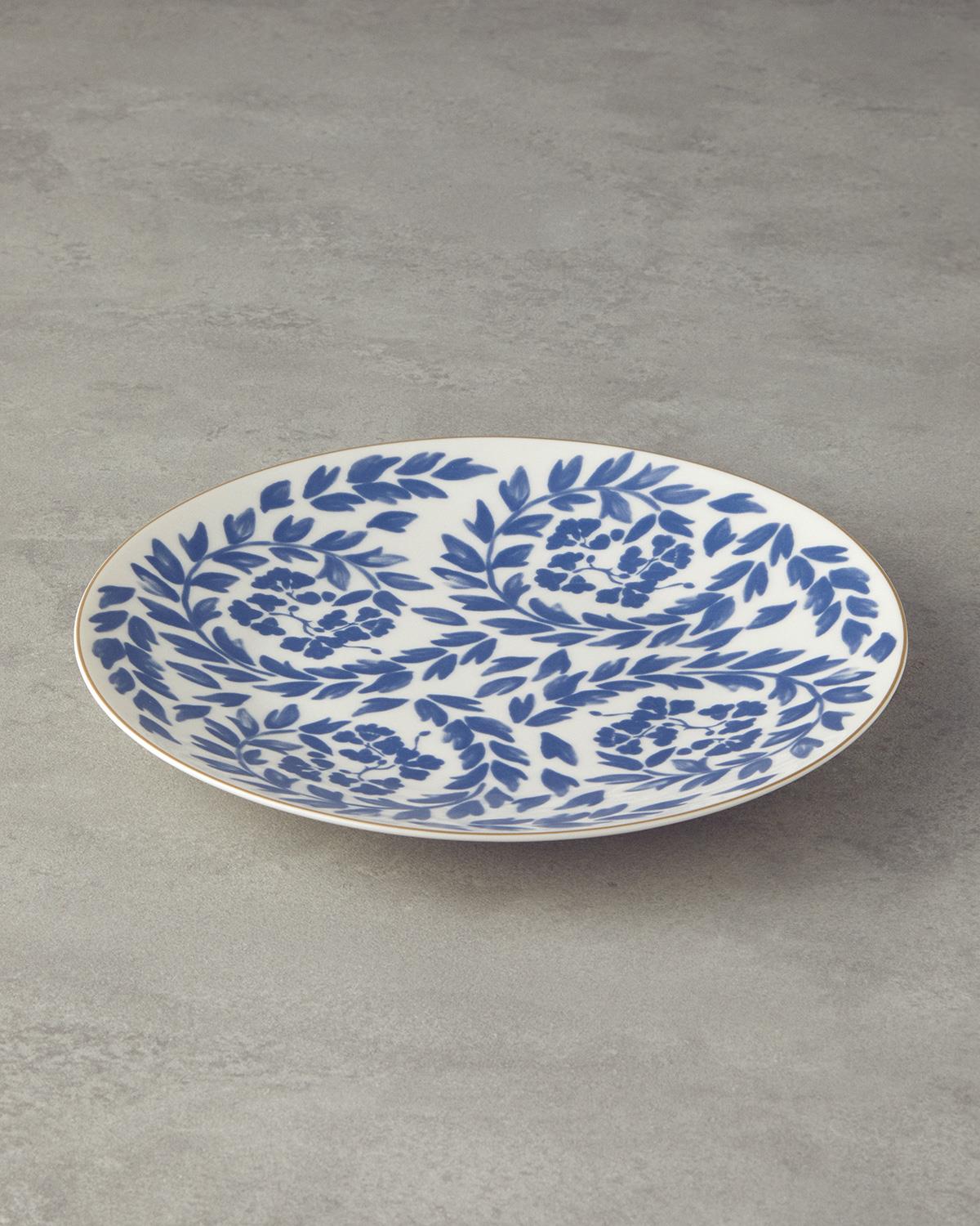 Carnival Floral Bone Porselen Servis Tabağı 25 cm Lacivert-Beyaz