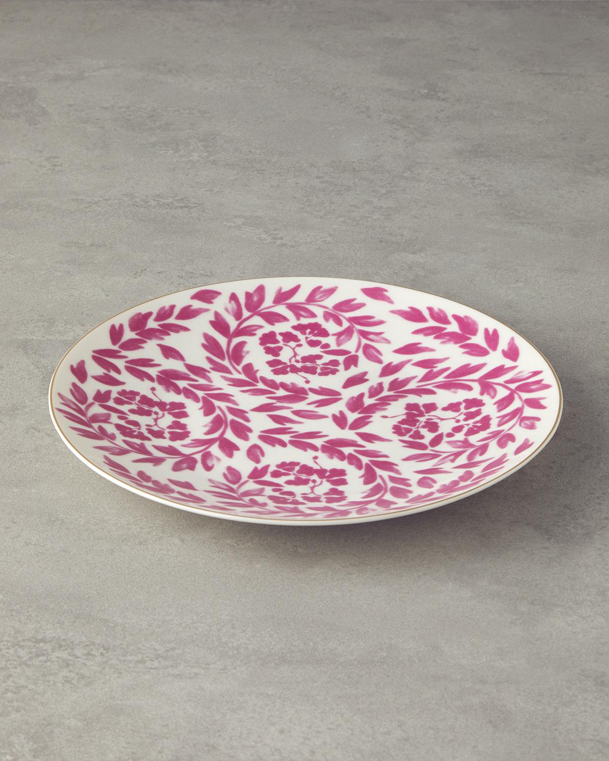 Carnival Floral Bone Porselen Servis Tabağı 25 cm Fuşya-Beyaz