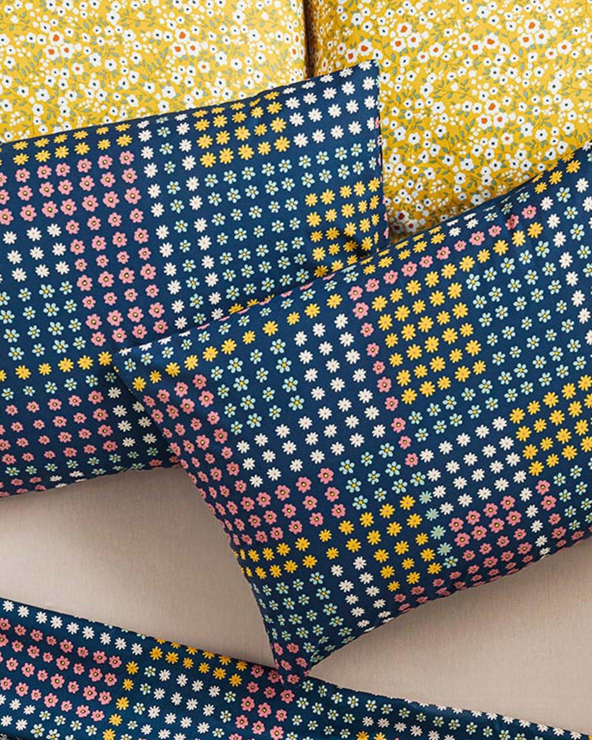 Daisy Patchwork Pamuklu 2'li Yastık Kılıfı Lacivert