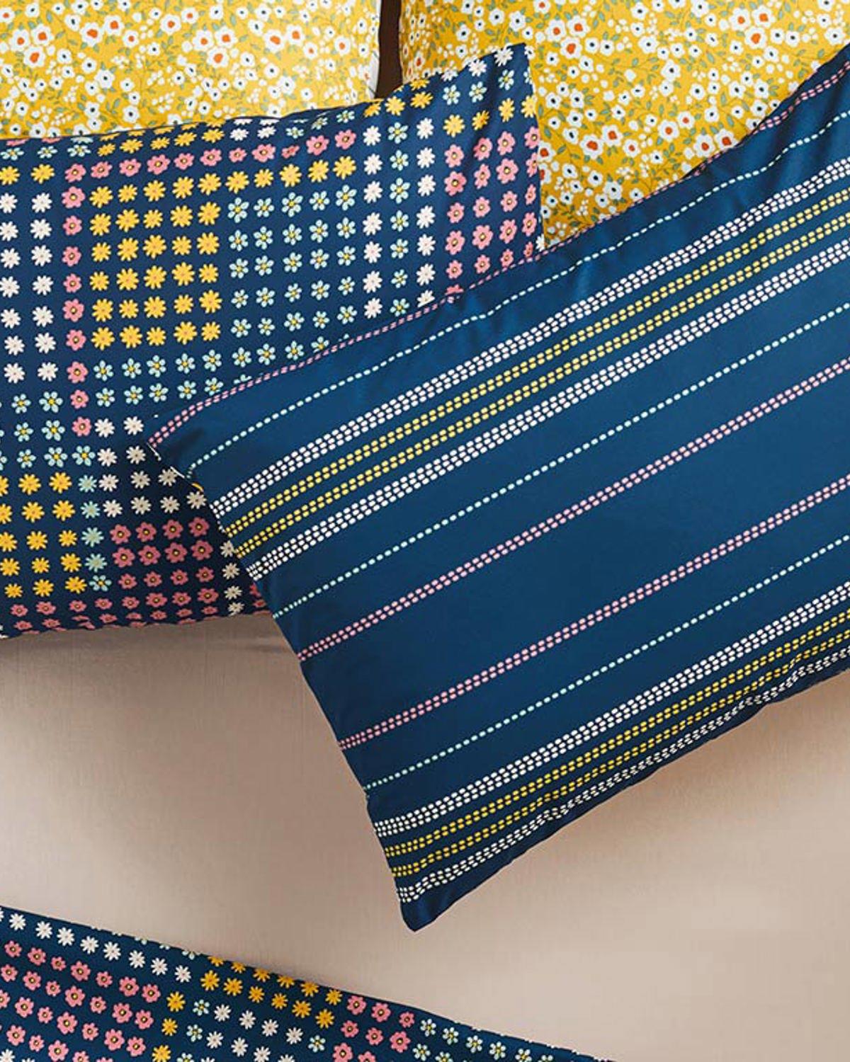 Daisy Patchwork Pamuklu 2'li Yastık Kılıfı Lacivert