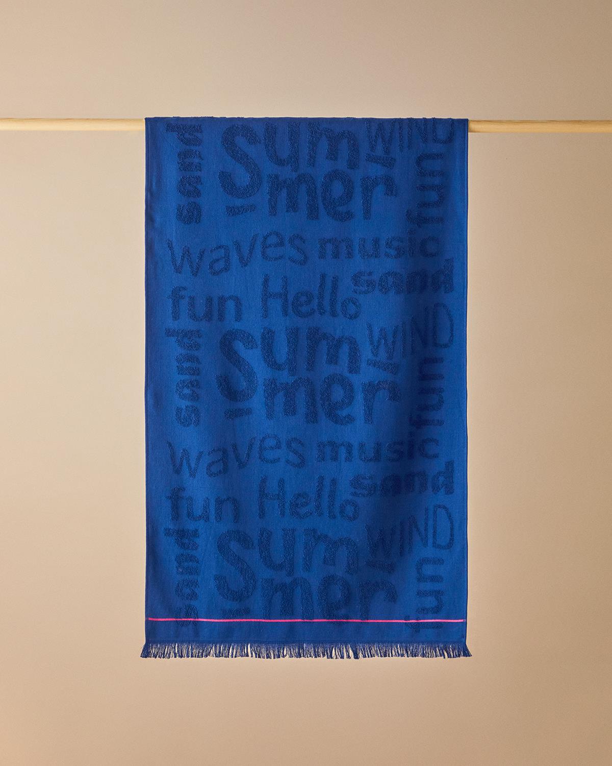 Dynamic Word Pamuklu Plaj Havlusu 70x140 cm Lacivert