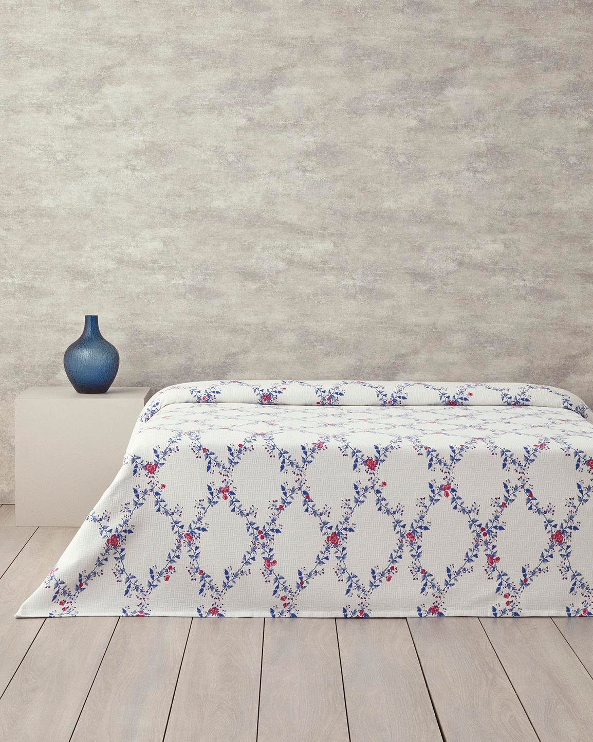 Floral Slice Çift Kişilik Pike Koyu Mavi