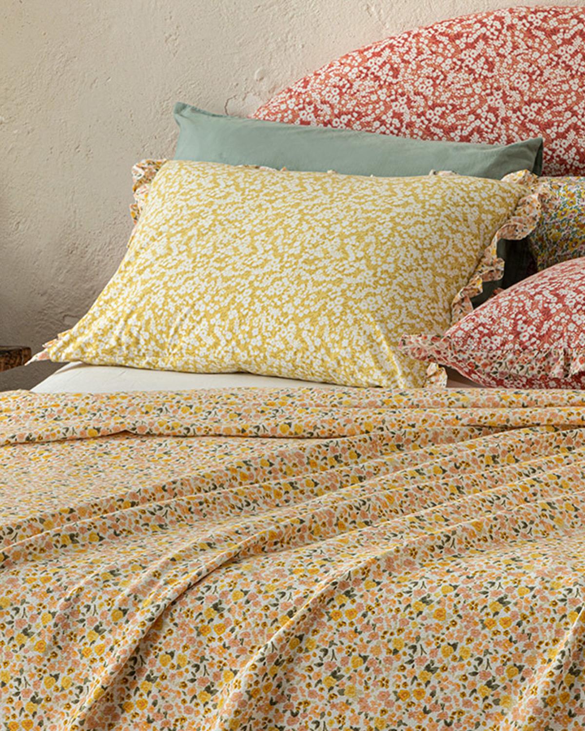 Floweret Baskılı Tek Kişilik Pike Sarı