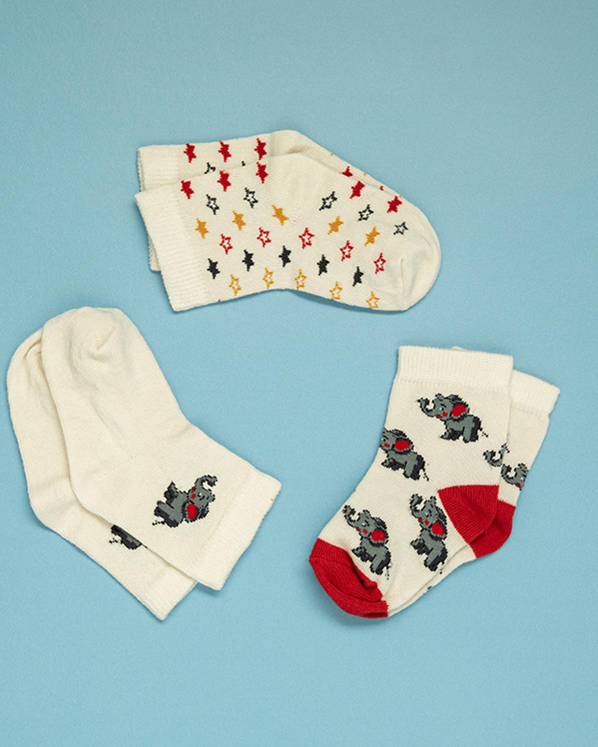 Little Elephants Pamuklu 3'lü Bebe Çorap 6-12 Ay Bej