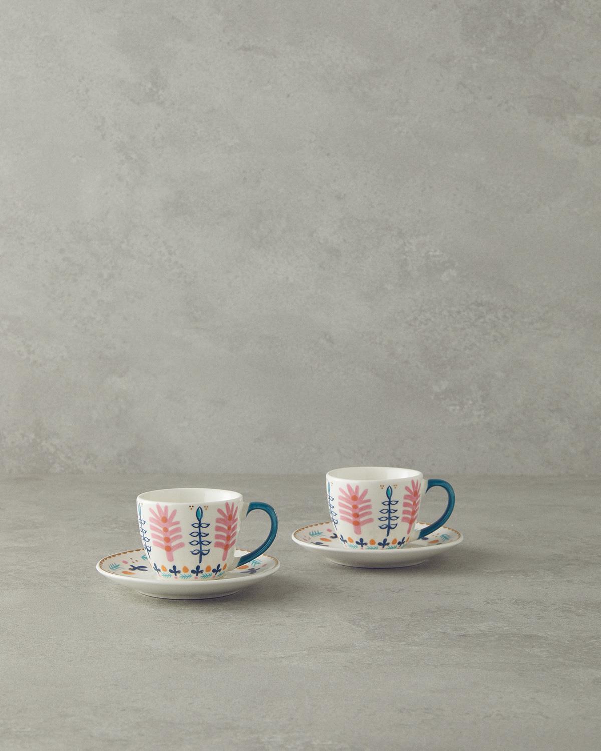 Love Adore New Bone China 4 Parça 2 Kişilik Kahve Fincan Takımı Pembe - Mavi
