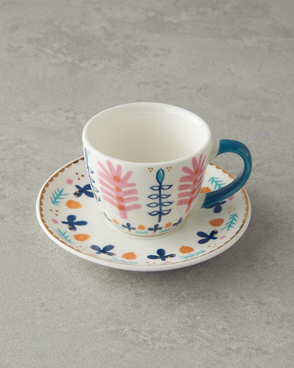 Love Adore New Bone China 4 Parça 2 Kişilik Kahve Fincan Takımı Pembe - Mavi
