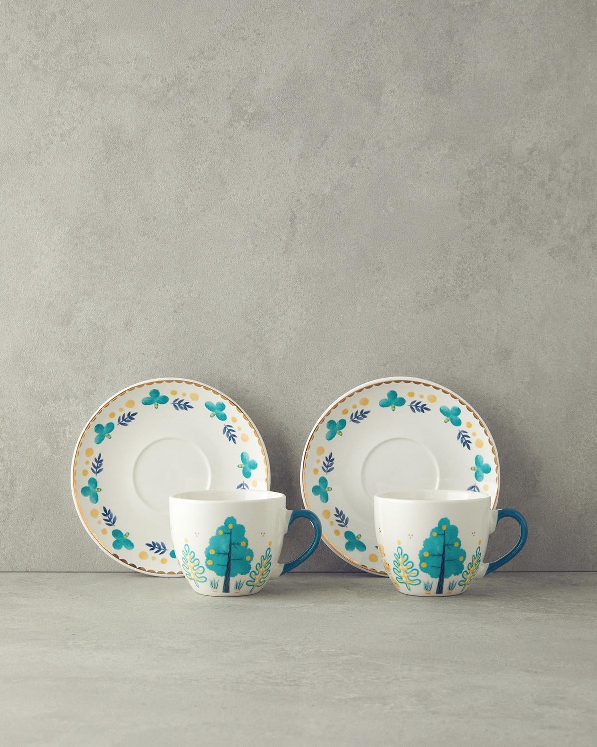 Love Jungle New Bone China 4 Parça 2 Kişilik Çay Fincanı Takımı Yeşil