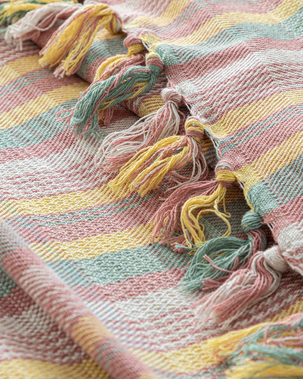 Madras Plaid Dokuma Tek Kişilik Yatak Örtüsü Takımı Pembe - Sarı
