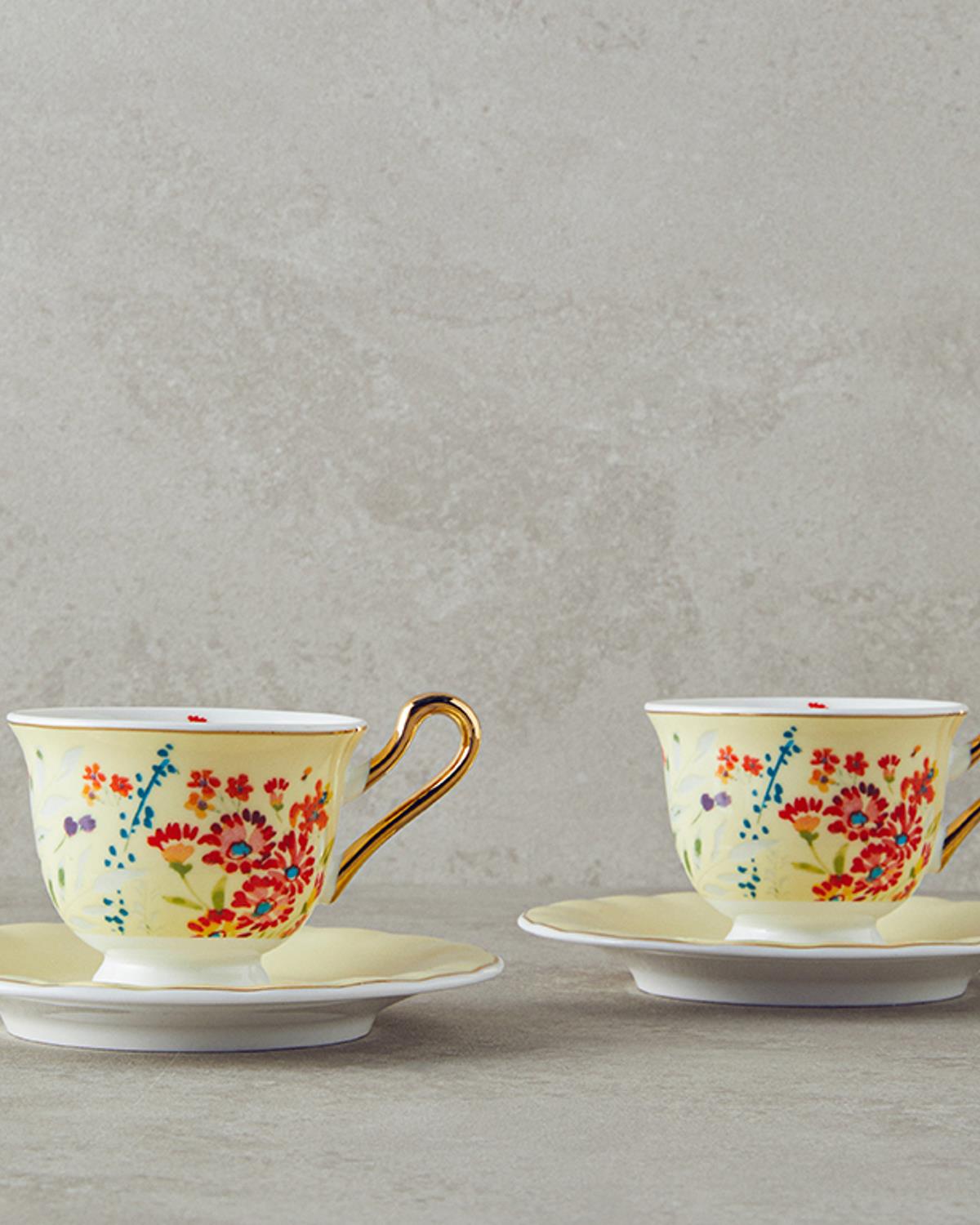 Miranda New Bone China 4 Parça 2 Kişilik Kahve Fincan Takımı Açık Sarı