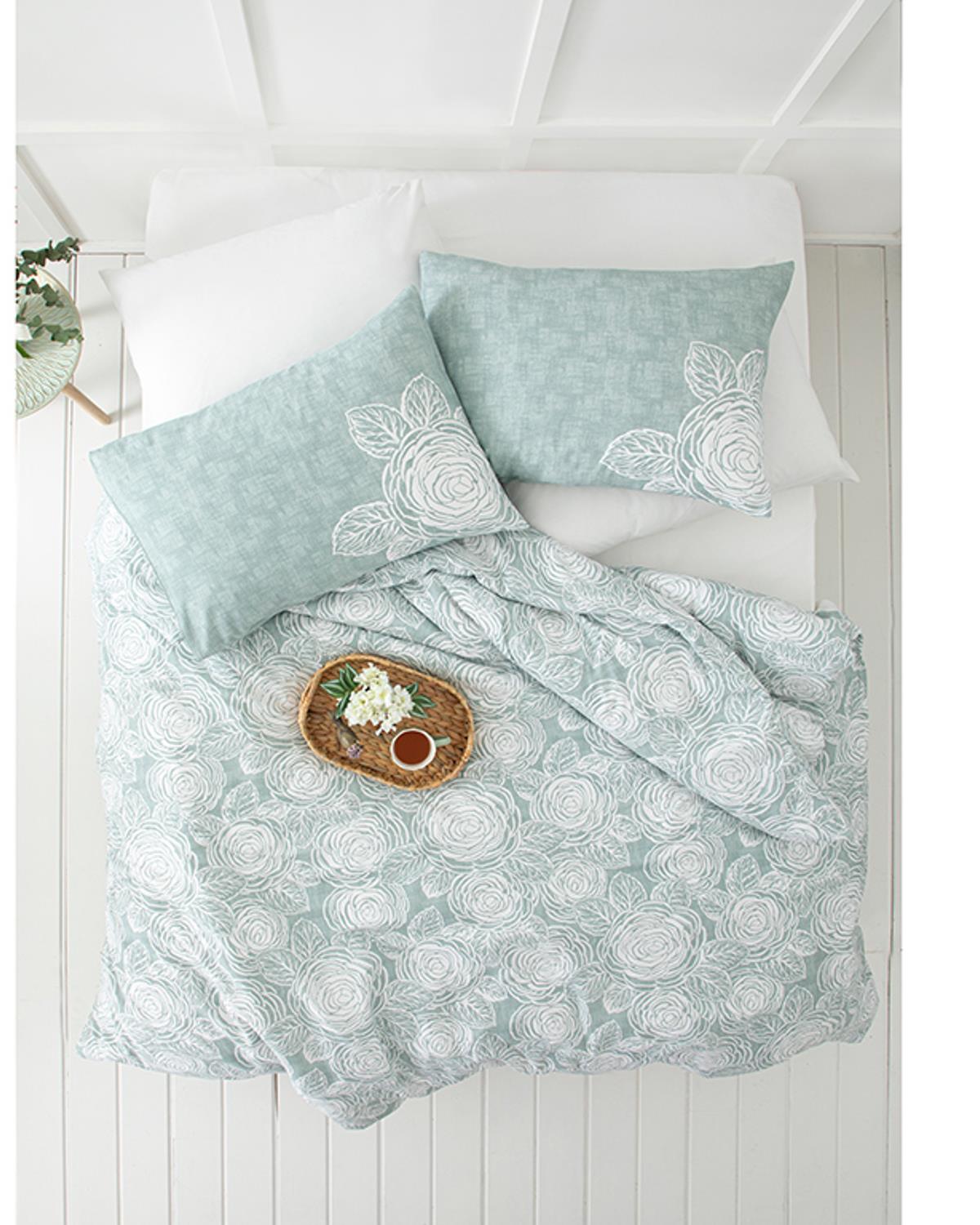 Shabby Rose Krep Tek Kişilik Nevresim Takımı Seledon