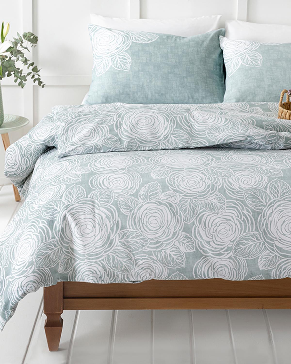 Shabby Rose Krep Tek Kişilik Nevresim Takımı Seledon