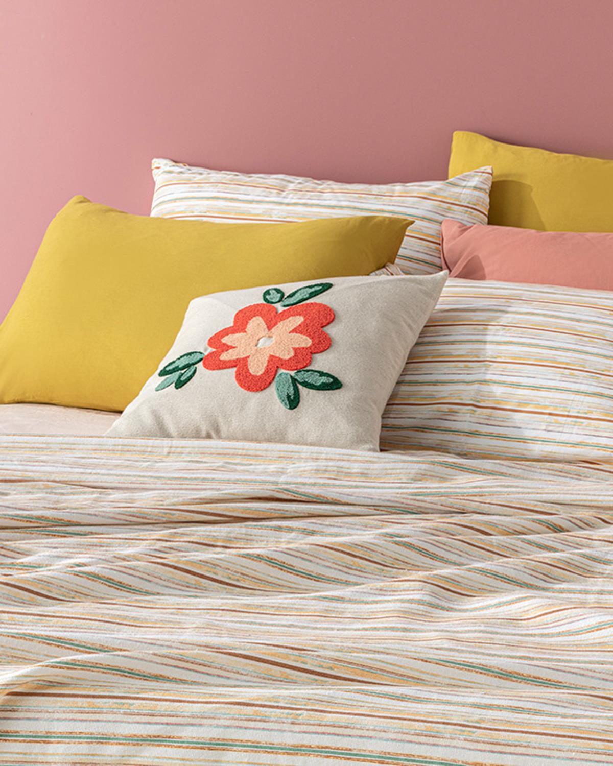 Soleil Aquarelle Baskılı Çift Kişilik Pike Safran – Sarı