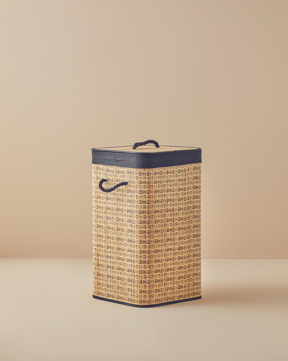 Stripy Bambu Çamaşır Sepeti Naturel