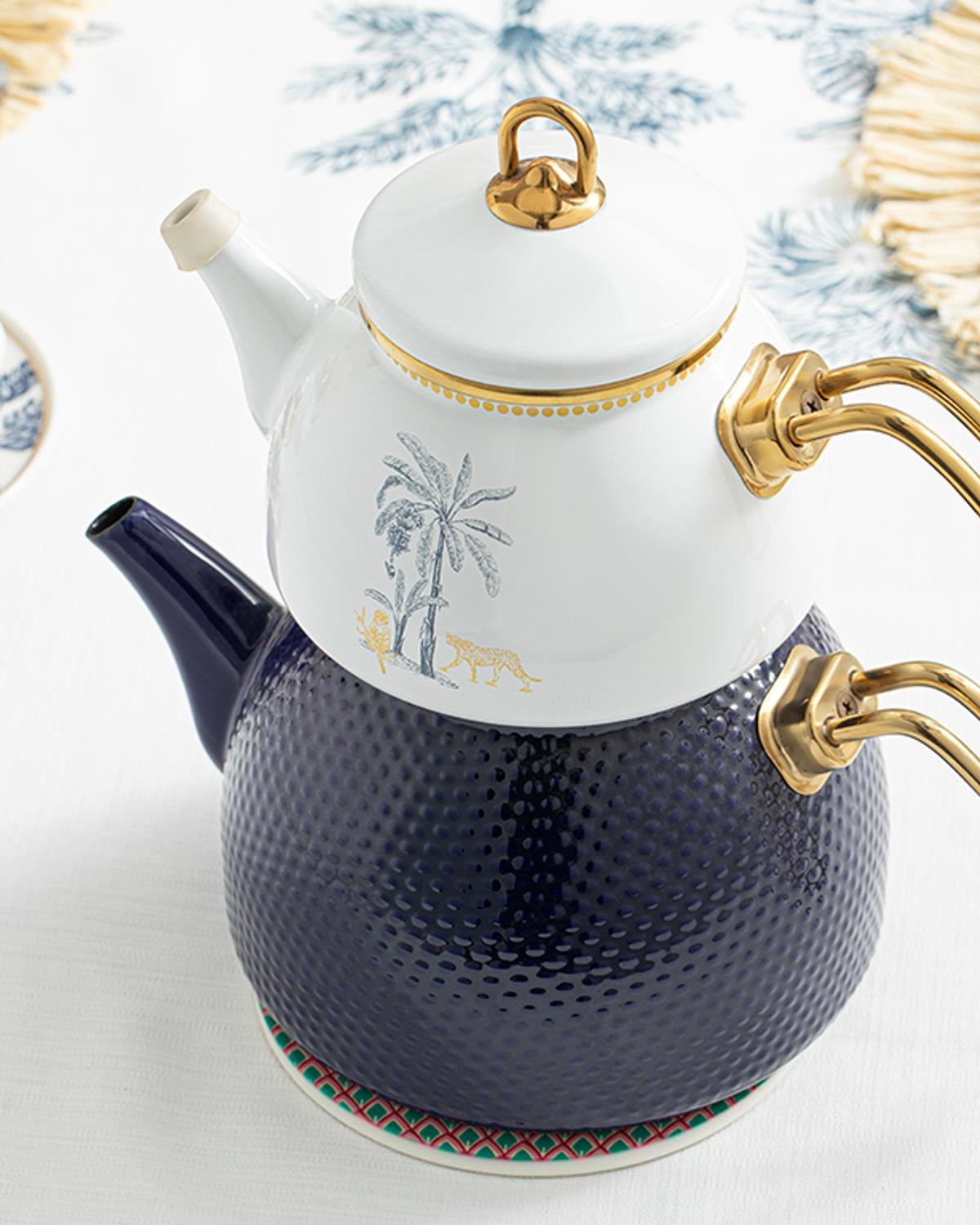 Toile Botanical Emaye Çaydanlık Koyu Mavi-Beyaz