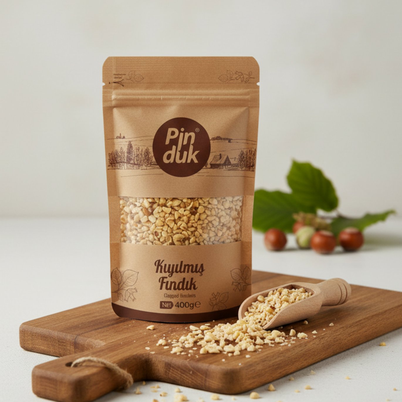 Kavrulmuş Kıyılmış Fındık 400 gr Kraft Paket
