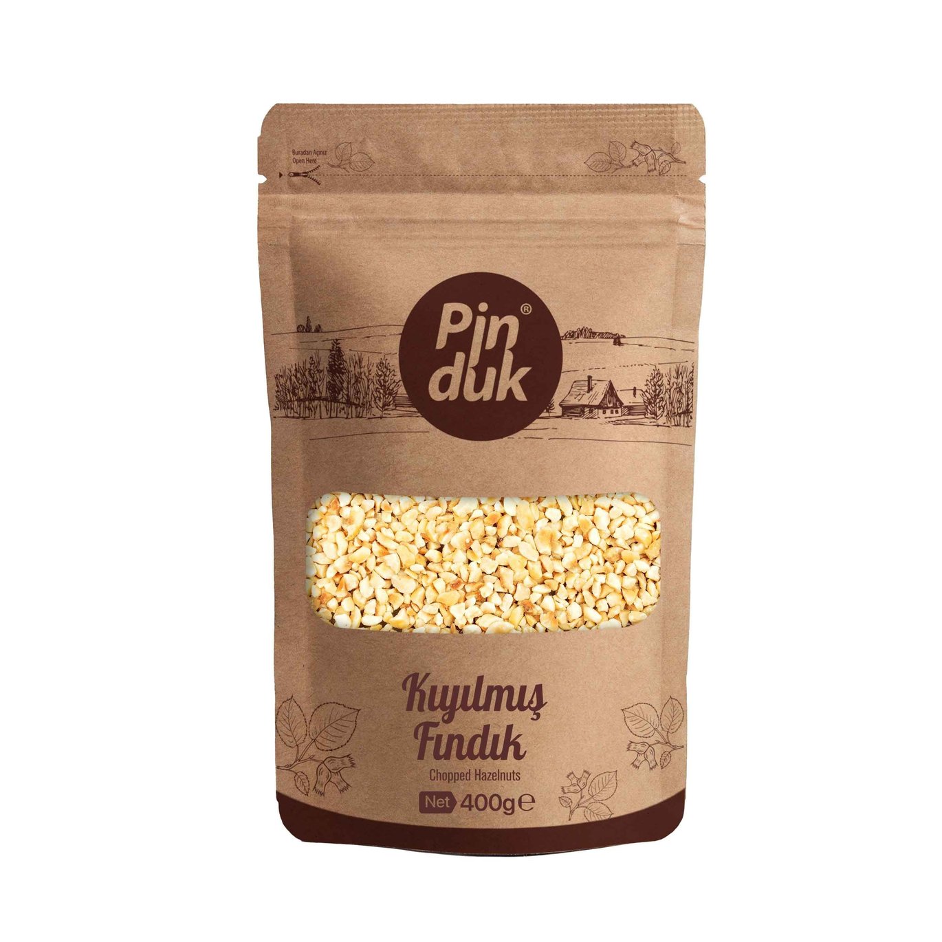 PİNDUK 400 GR KRAFT KAVRULMUŞ KIYILMIŞ FINDIK