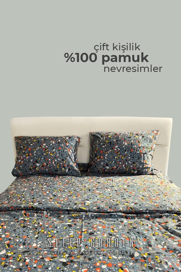 ÇİFT KİŞİLİK DESENLİ %100 PAMUK NEVRESİM TAKIMISleep Garden